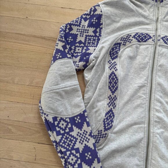 Lululemon Special Edition Fair Isle Scuba Hoodie Purple-Gray Knit Panels Size 12 - Picture 2 of 9